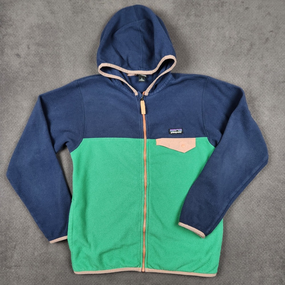 Patagonia Micro D Snap-T Jacket Kids Large 12 Blue Green Full Zip Hooded 65465